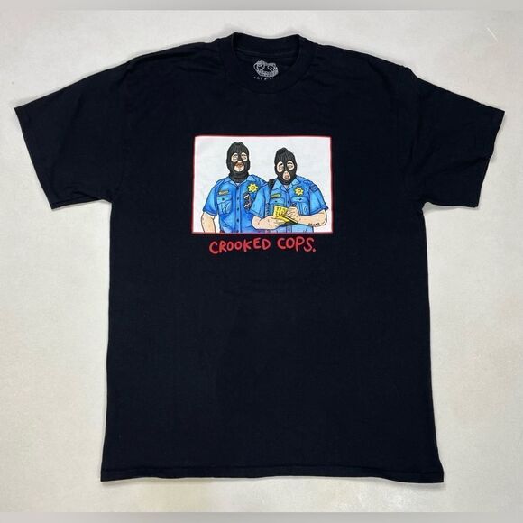 Salem7 Crooked Cops Graphic T-shirt Men Large Black Short Sleeve - Picture 1 of 5